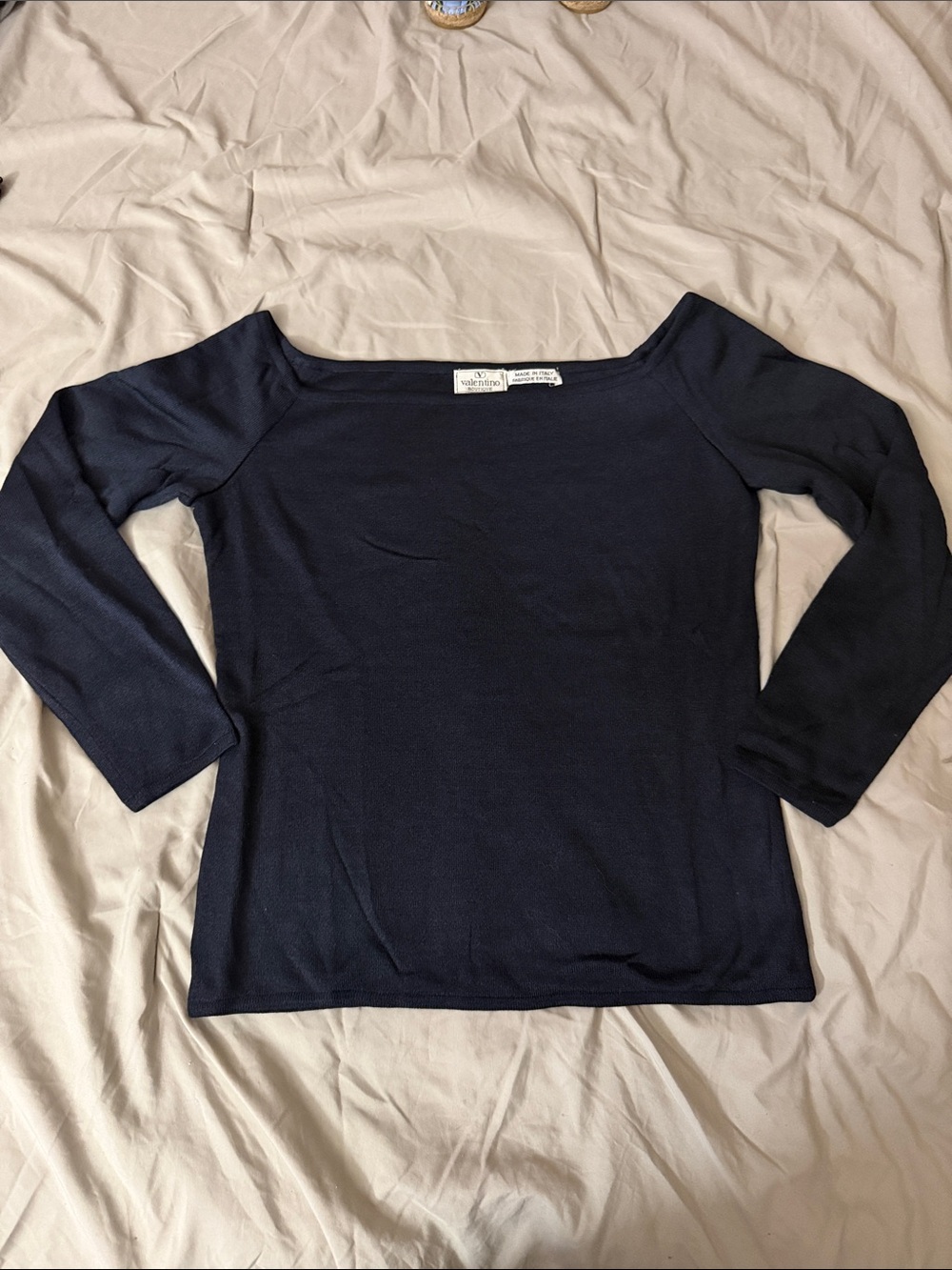Valentino Navy Boatneck Long-Sleeve Top